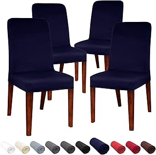 JARITTO Fundas para Sillas de Comedor Elásticas Modernas Cubierta de Silla para Cocina Protectores de Asiento Lavables Extraíbles Decoración para Hotel Restaurante Boda Banquete 4 Piezas (Azul Oscuro)