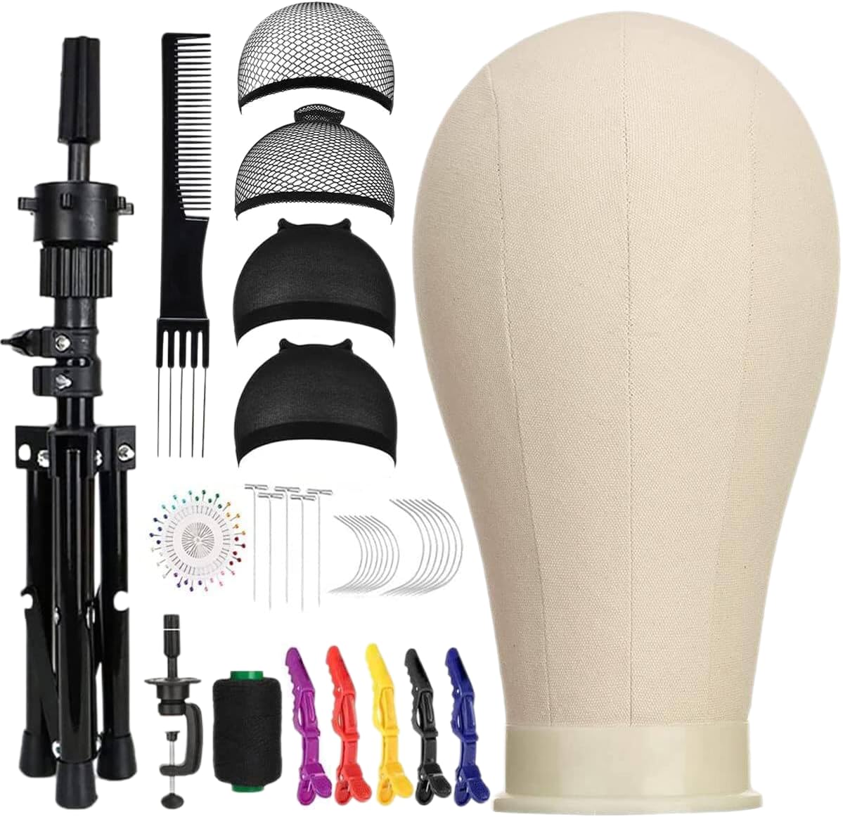 Cabeza de peluca de 23"/58 cm, cabeza de peluca con soporte para peluca de 64 cm, peluca para hacer cabeza de maniquí con soporte para cabeza de entrenamiento, juego de cabeza de maniquí con