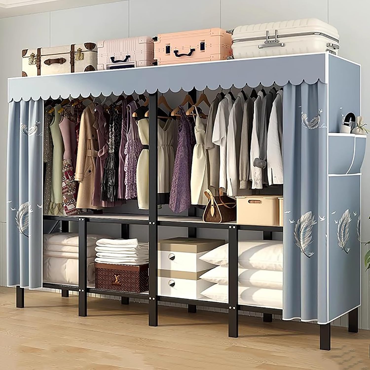 ワードローブ 大容量 カバー付き ハンガーラック 頑丈 簡易クローゼット おしゃれ 収納 ファンシーケース 簡単