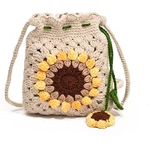Crochet Crossbody Purse Sunflower Phone Bag Handbag Handmade Knitted Wallet Woven Shoulder Bag for Women Girl