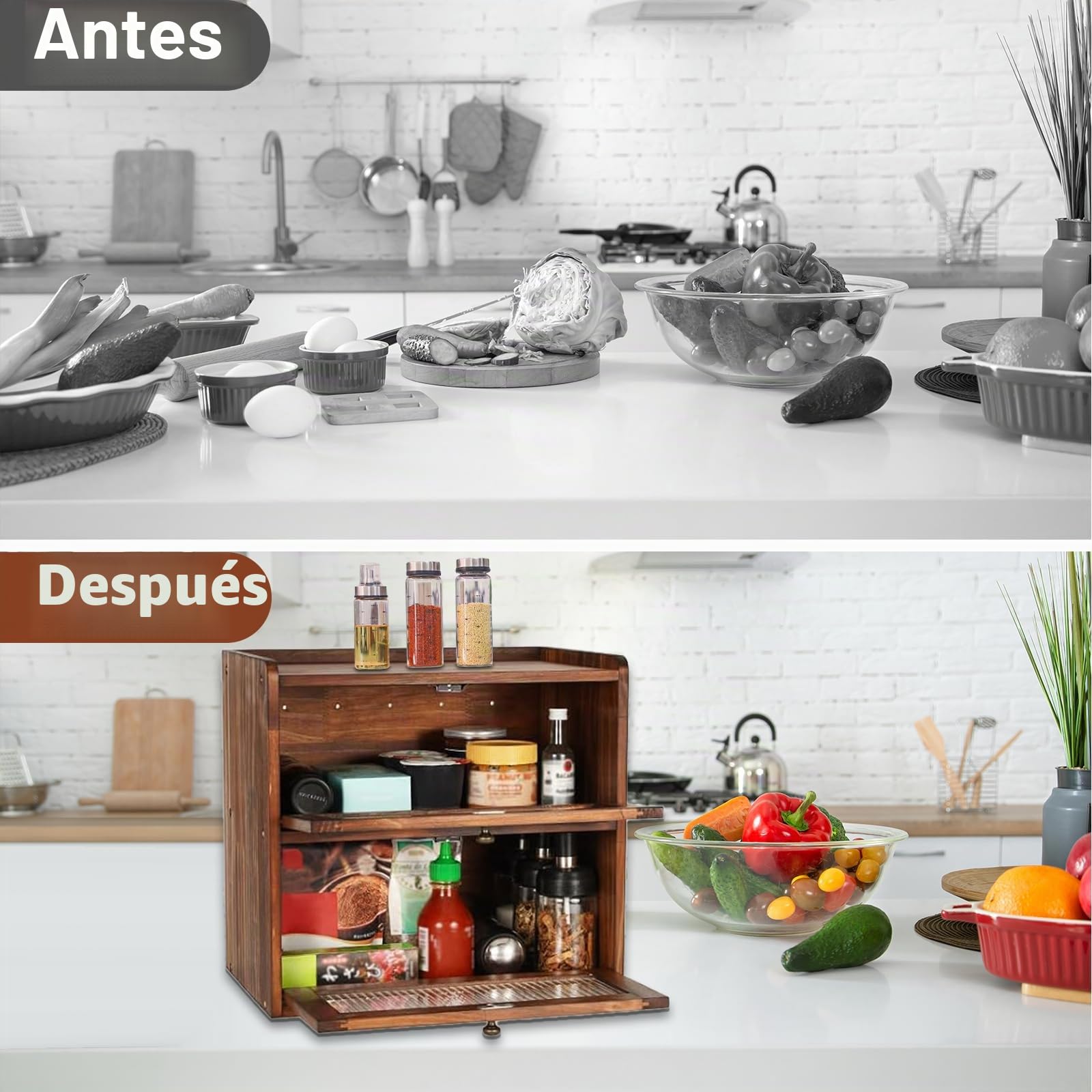 Paneras Para Guardar El Pan Caja Grande De Madera Maciza Doble Panera Madera Para Guardar ReposteríA Con Puerta AcríLica MagnéTica Bread Bin (Marrón)