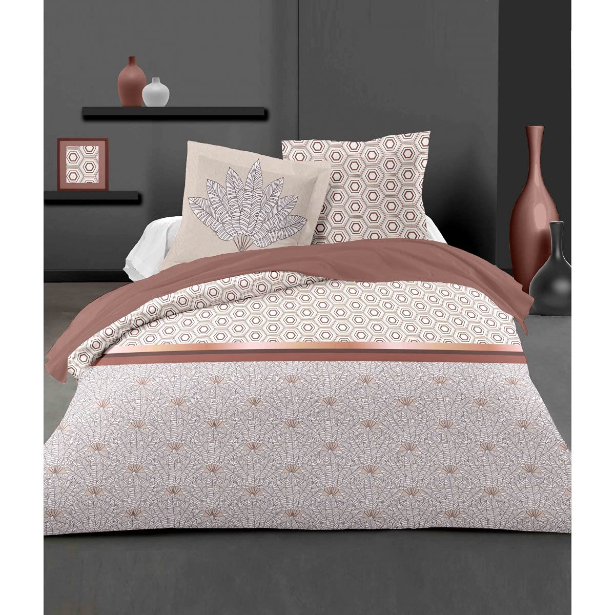 Home Linge Passion Parure de Couette Louxor Terracotta 220 x 240 cm