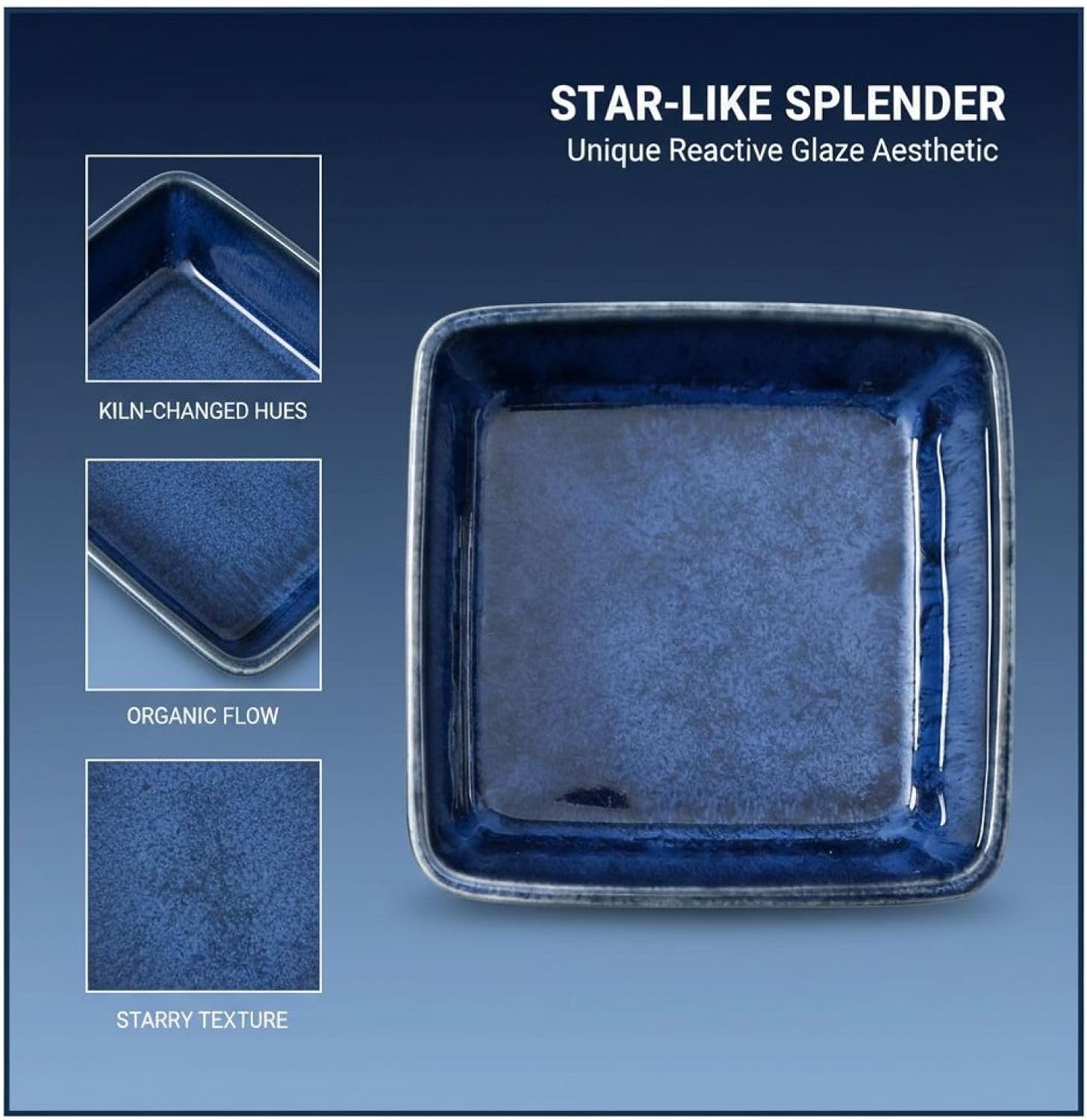 4 Pcs Ceramic Soy Sauce Dish, Deep Blue Square Dipping Bowls with Unique Reactive Glaze, 3.5 x 3.5 x 1.4 in, 5.1 oz Small Appetizer Plates, Durable Stoneware for Condiments & Sauces