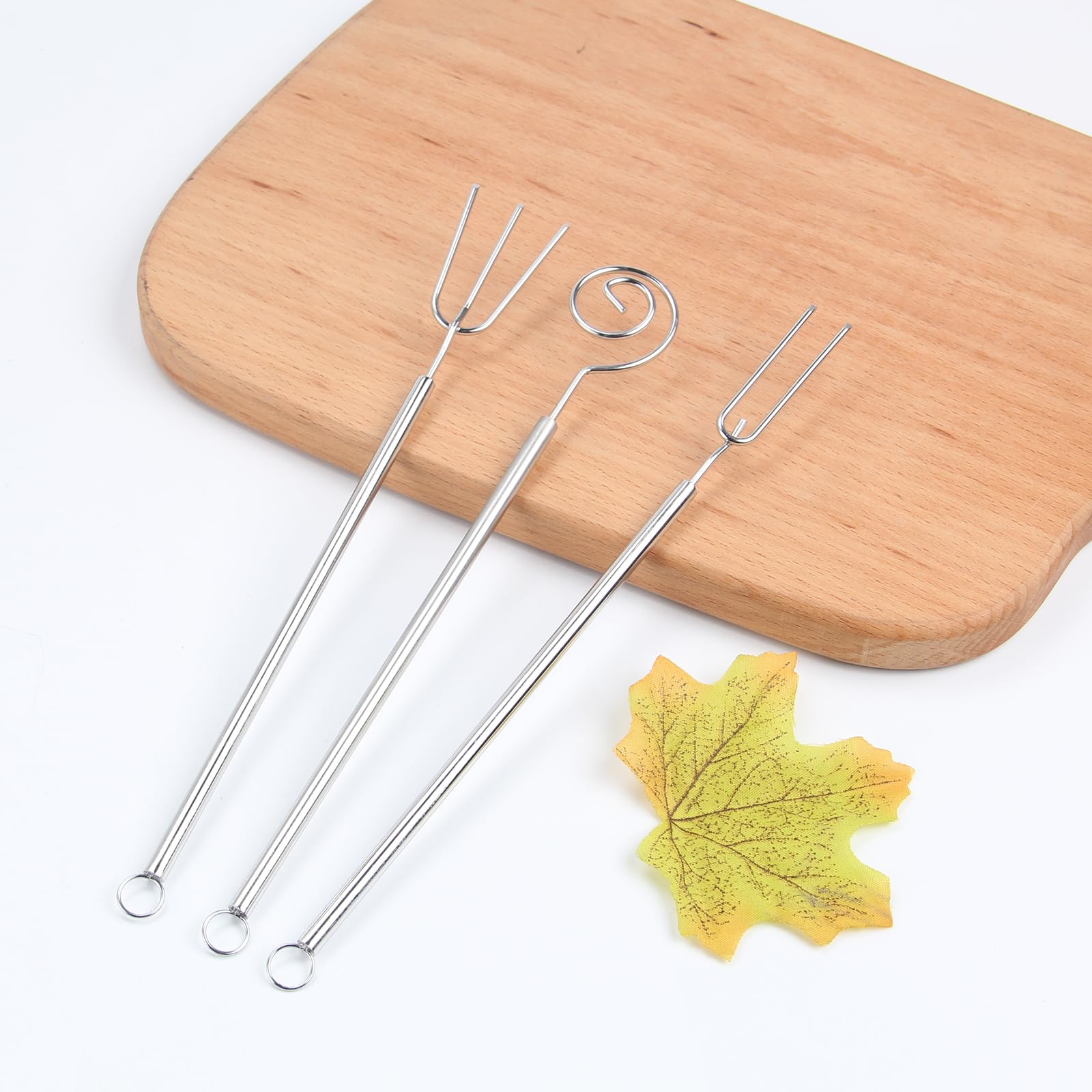 Baipesiy 3-Piece Stainless Steel Chocolate Dessert Fork Set, Creative Chocolate Candy Dipping Tool, Includes 1 Two-Prong, 1 Spiral, and 1 Three-Prong Fork, Baking Decoration for Home Use