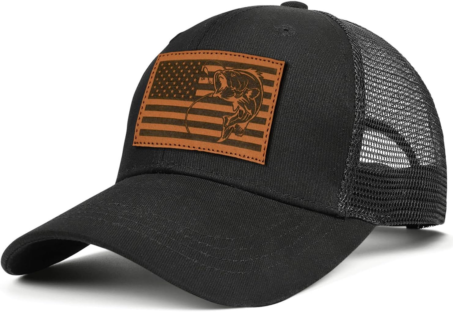 Fishing Hat Fishing Gifts for Men Bass Fish Flag Snapback Trcuker Hats for Men Fishing Gear Accessories Stuff