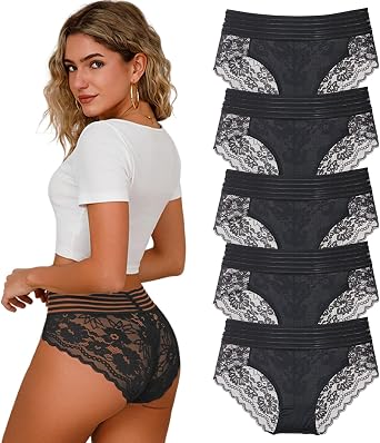 Lace Panties for Women Sexy Underwear Black Lace Panties Lacy Sexy High Cut Female Black Undies No-Show Bulk L