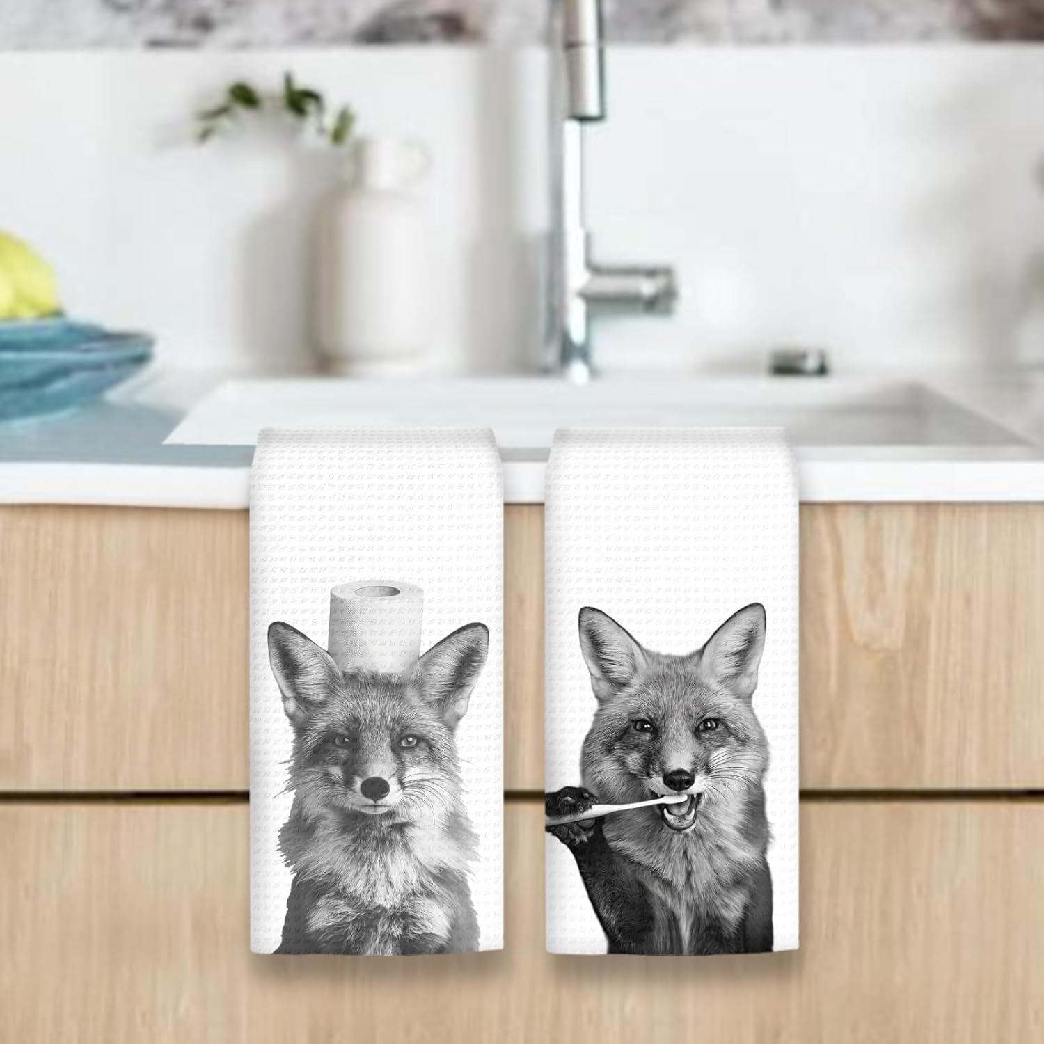 Funny Fox Hand Towels Set of 2, Fox Decor for Home Bathroom, Funny Forest Animal Brush Teeth Hand Towels for Washroom Restroom, Foxes Gifts for Kids, Cabin Foxes Kids Bathroom Decor, 16x24In - Image 6
