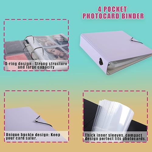 Miniatura 5 de Carpeta para tarjetas fotográficas de 4 bolsillos A5 con anillo en D con 50 fundas interiores, libro de recolección de tarjetas fotográficas