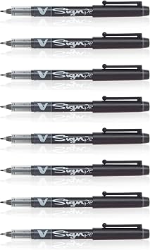 Pilot 019593 V Sign Pen Black - Pack of 8