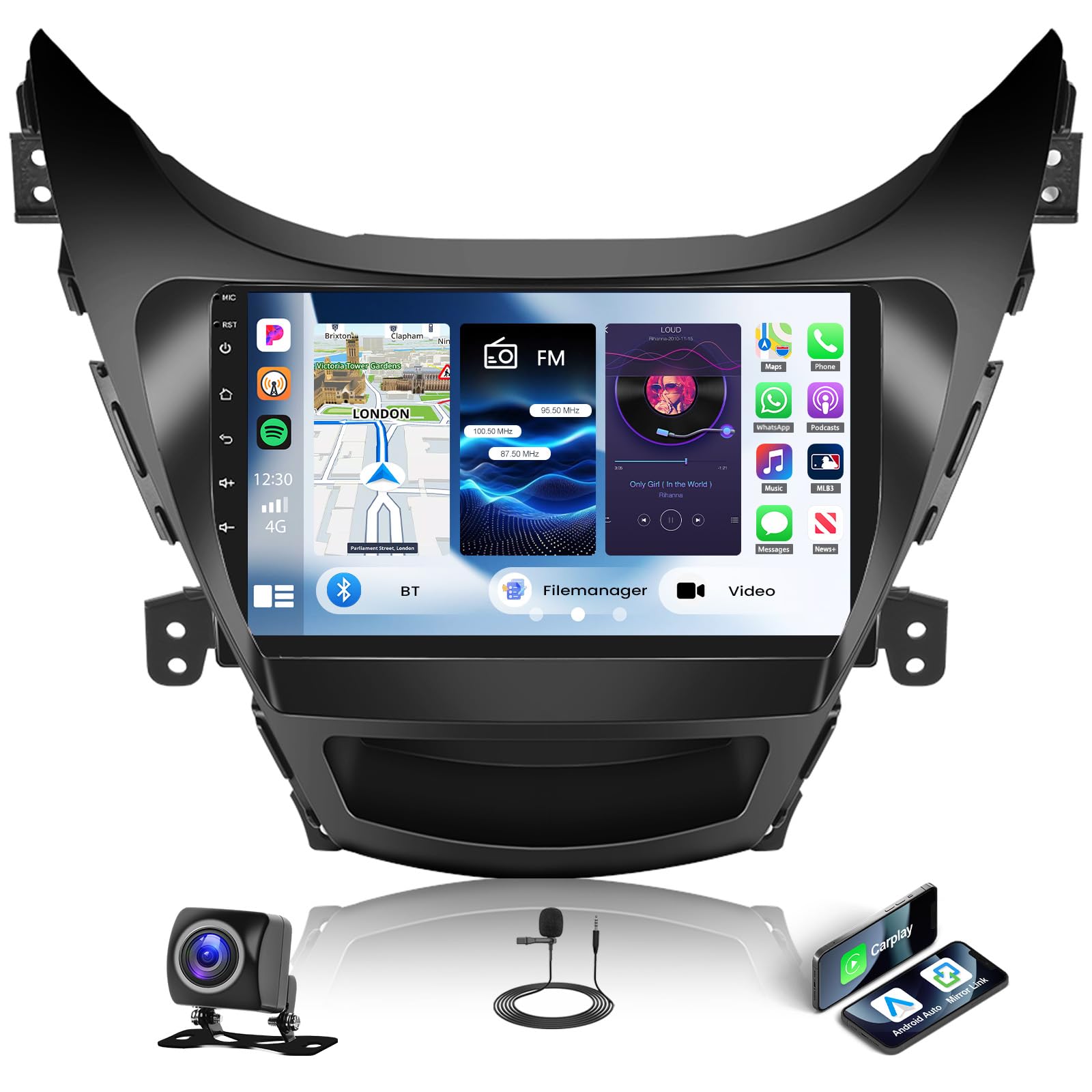 【HiFi Audio】 Android 15 2G+64G Car Stereo for Hyundai Elantra 2011 2012 2013 Radio Wireless CarPlay Android Auto 9” HD Touchscreen Bluetooth FM/RDS