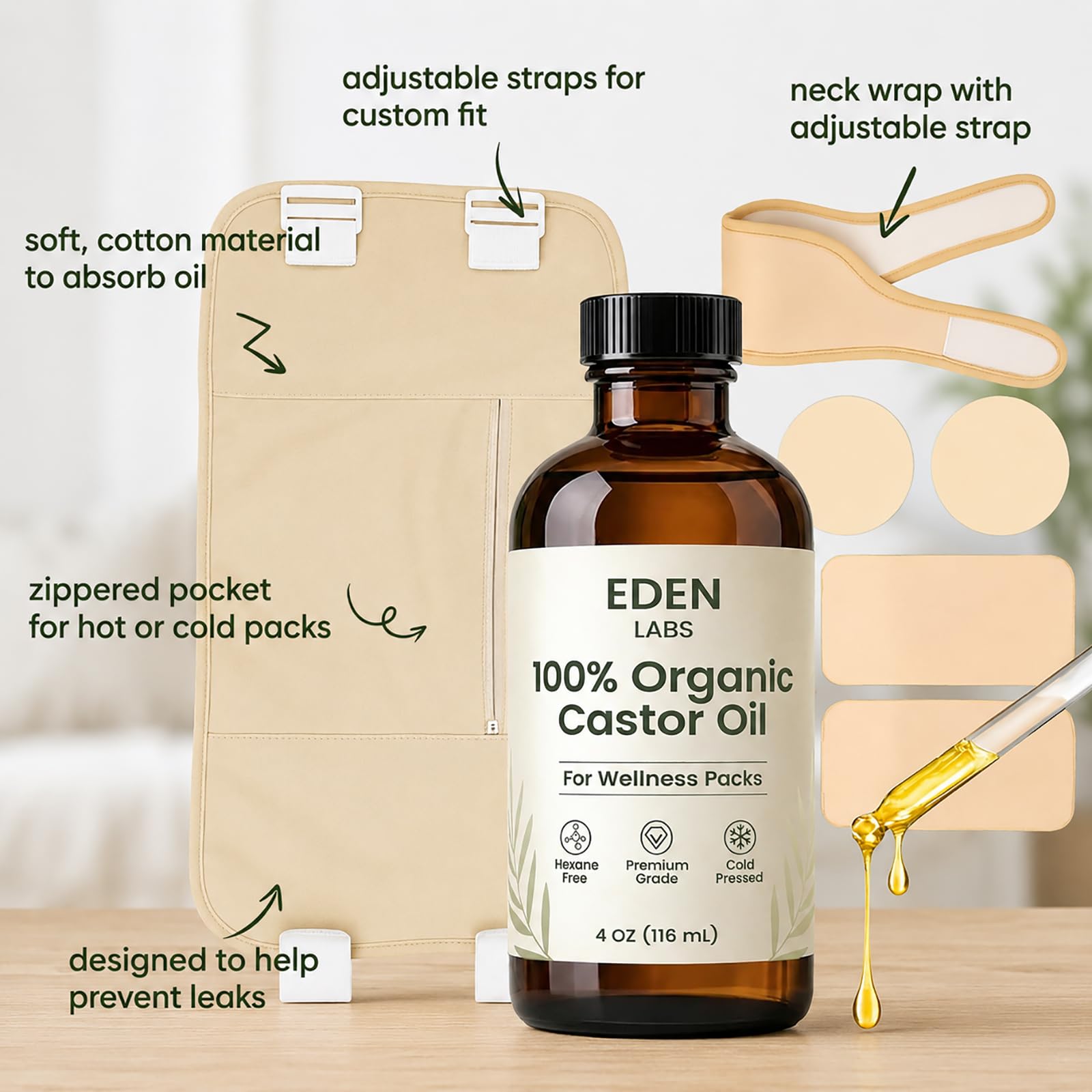 Amazon.com : Eden Labs Castor Oil Pack, Organic Cotton Castor Oil