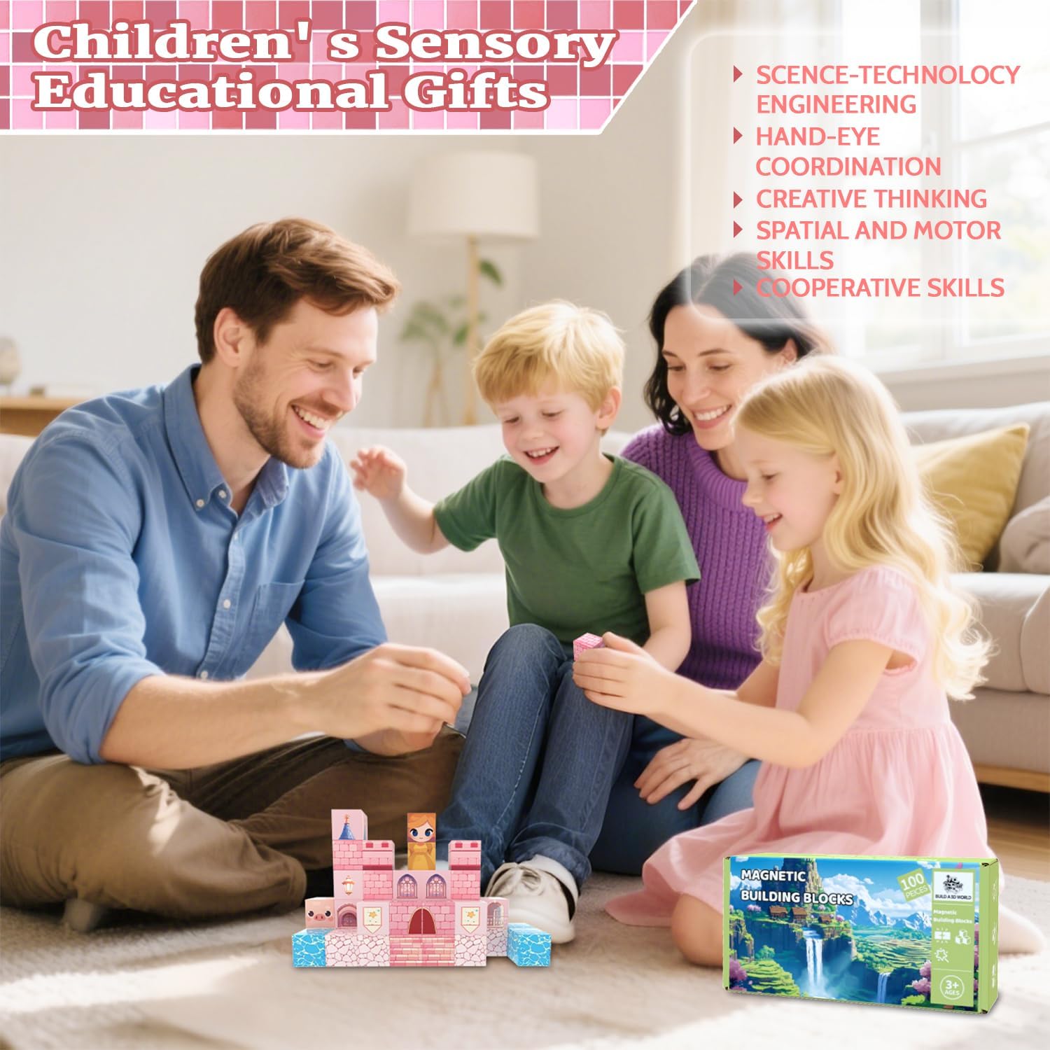 Magnetic Blocks, 100PCS Magnetic Tiles Building Blocks, Magnet Cubes STEM Sensory Game Toys Christmas Birthday Gifts for Kids Girls Age 3+ (Princess Castle) - Image 6