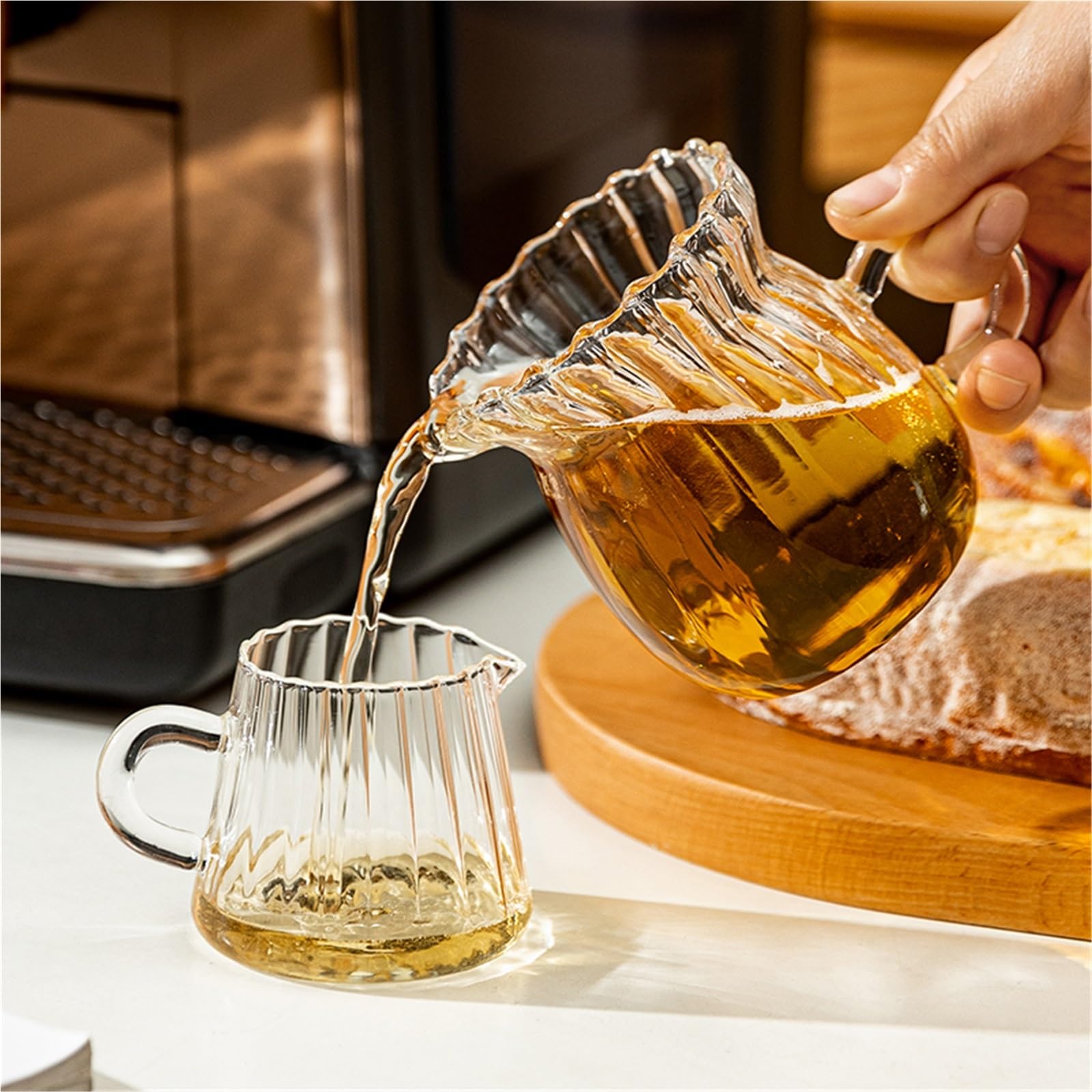 Juego de jarra leche y café transparente con mango, taza espuma Espresso, separador té, vajilla, 2 uds Para Espumar(500ml)
