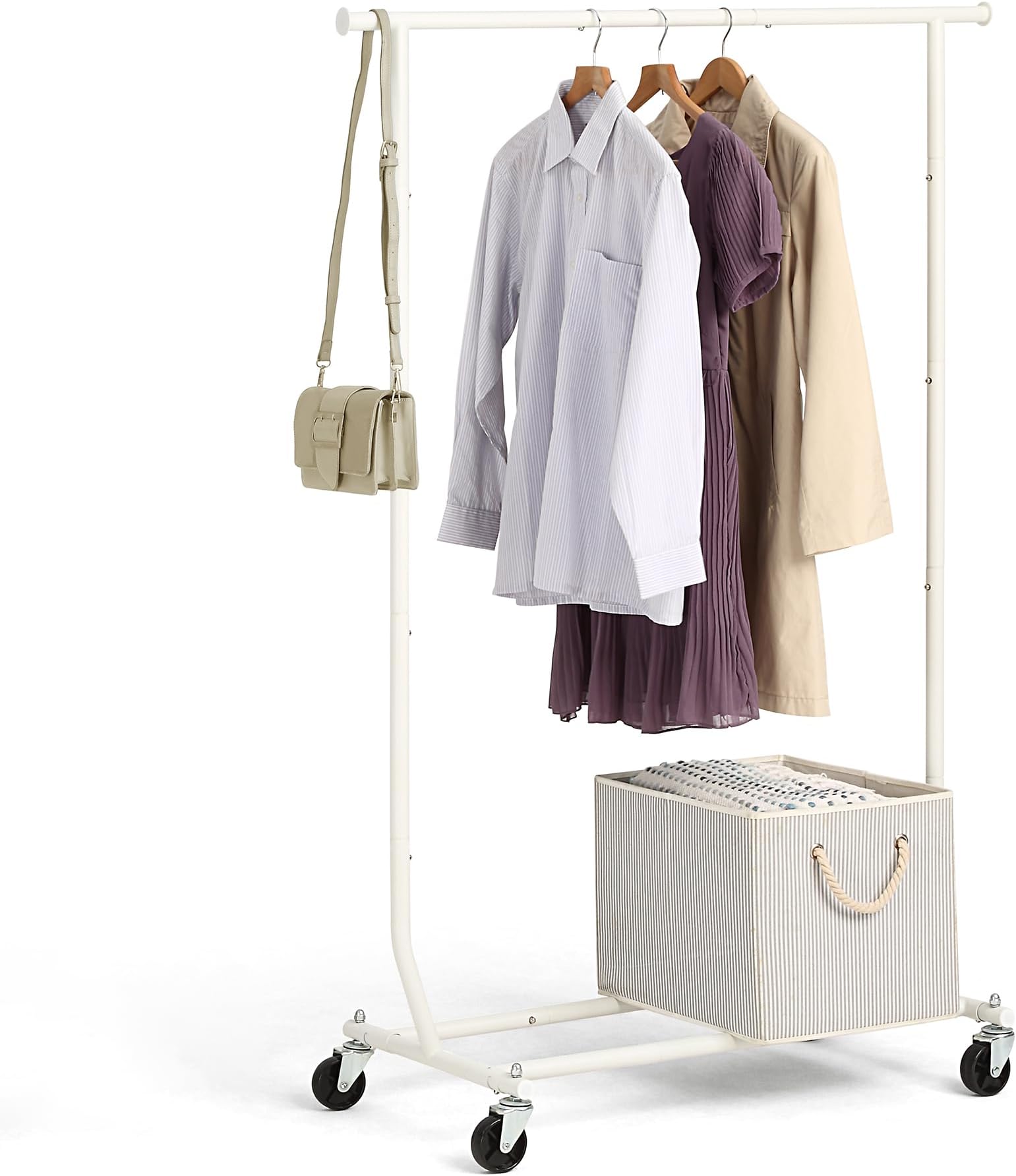 SunnyPoint Heavy Duty Rolling Garment Rack (Single, WHT
