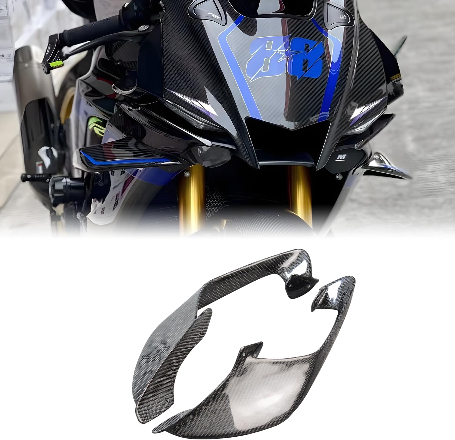 Fixed Spoilers for Yamaha R1 R6 2021 2022 2023 2024, Motorcycle Fairing for R1, Durable ABS Plastic Easy Installation of Yamaha R1 R6 Winglet (Bright Carbon Paint)