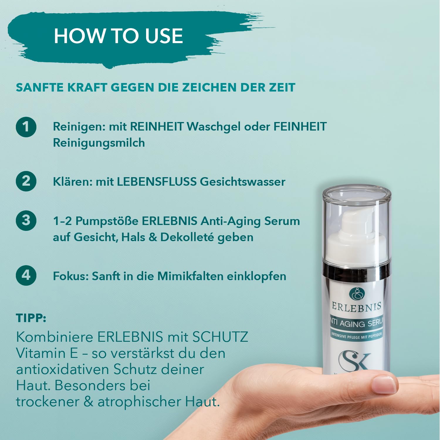 SK Naturkosmetik ERLEBNIS Anti-Aging Serum – mit Peptiden, Aminosäuren, Gatuline-Parakresse & Vitamin B12 | glättend, straffend, porenverfeinernd | Naturkosmetik Made in Germany
