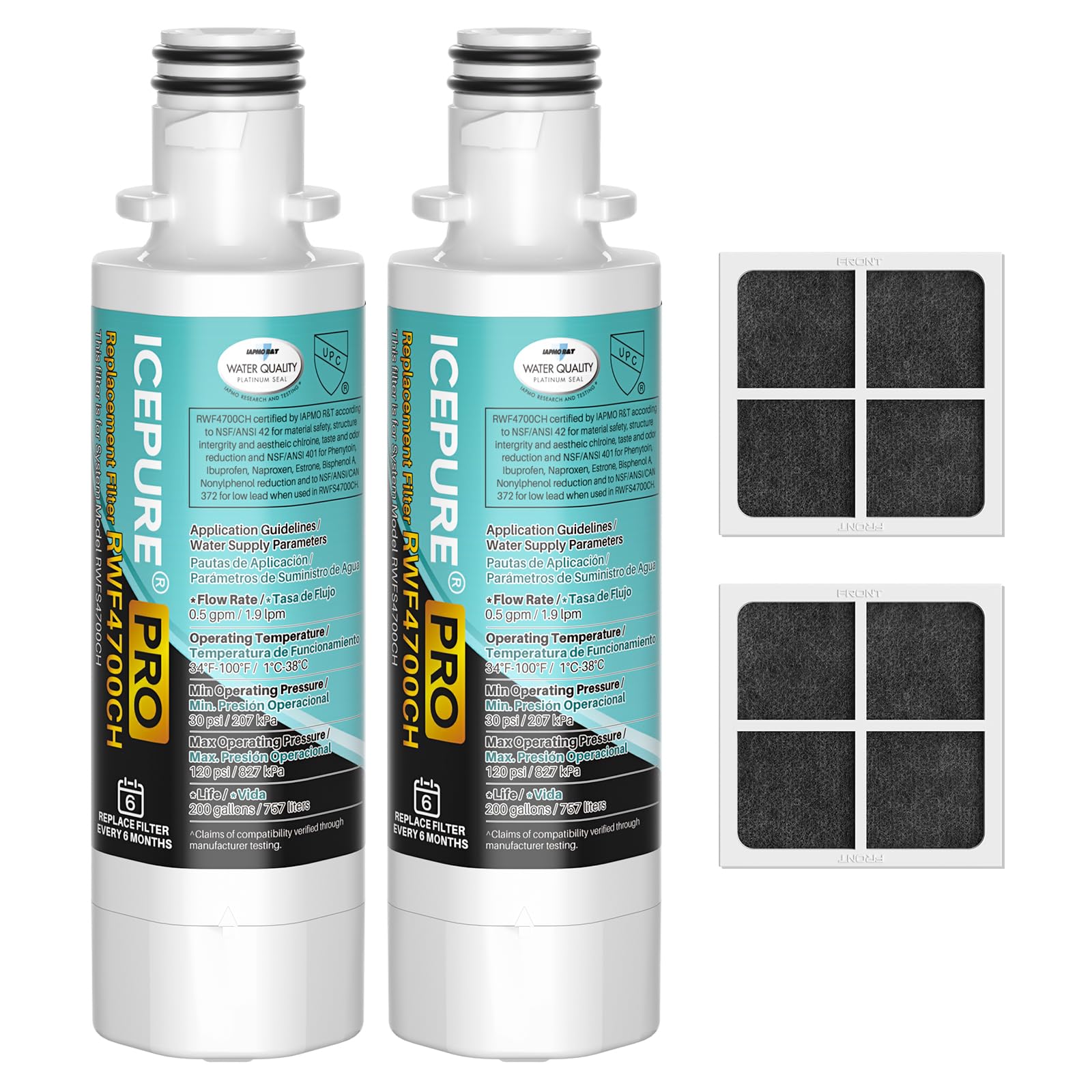 ICEPURE PRO ADQ747935 NSF/ANSI 401NSF/ANSI 42 Certified Replacement LT1000P, Kenmore Elite 9980, ADQ74793501, LT1000PC LSFXC2496D ADQ74793502 LFXC24796S Refrigerator Water and LT120F Air Filter 2Combo