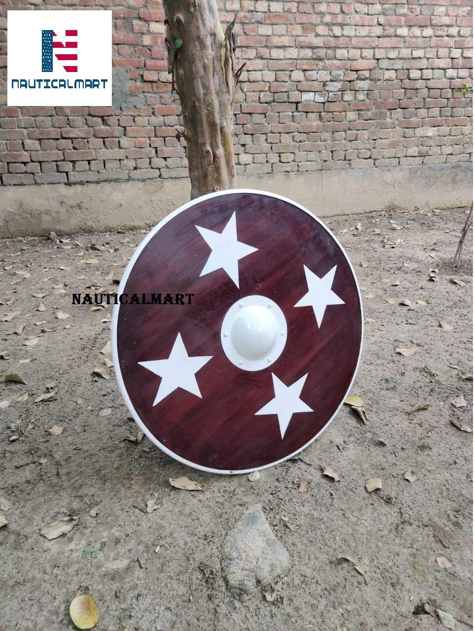 Nautical-Mart Round Wooden Star Viking Shield Warrior Costume Battle Play Halloween Cosplay LARP
