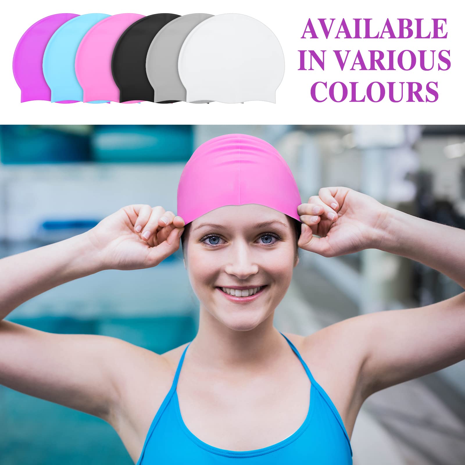 Silkfly Cuffia da nuoto in silicone (24 pezzi, 6 colori), unisex adulto, senza pieghe, cuffia da nuoto per uomini e donne, per allenamento e corsa, protezione dei capelli, impermeabile, design
