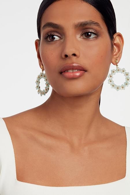 Ted Baker London Wildel Statement Flower Drop Earrings For Women (Gold/Mint)