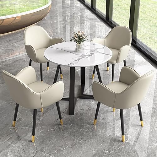 Miniatura 11 de YVYKFZD Office Reception Room Club Table and Chair Set, Simple Round Conference Table, 5 Piece Coffee Table Kitchen Dining Table Set, Small Dark