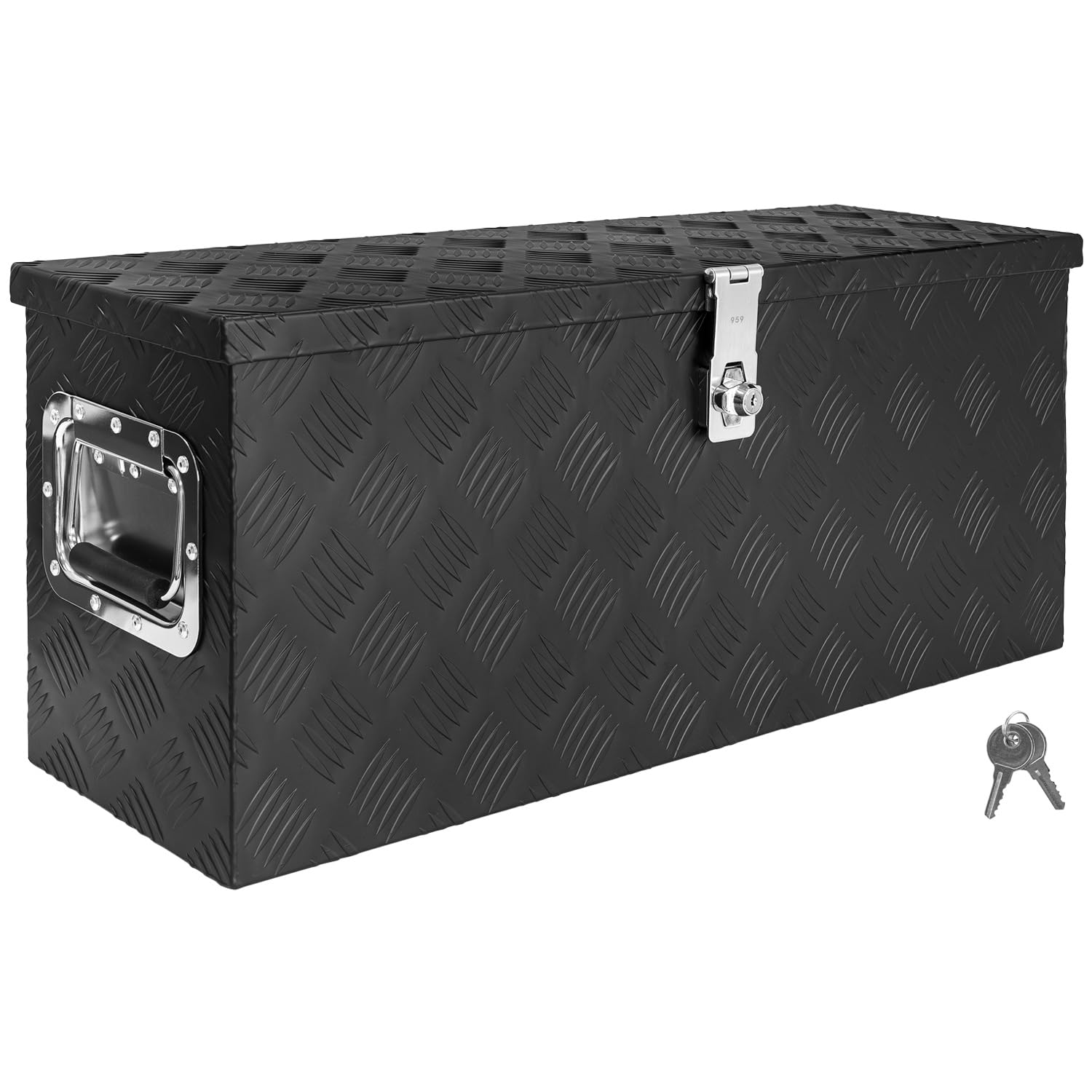 Trucky Boîte à Timon Noir Boîte à outils Caisse de camion Boîte en Aluminium Box de remorque avec couvercle Verrouillable Boîte de Transport Rangement D055