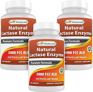 Best Naturals, Fast Acting Lactase Enzyme, 3000 FCC ALU, 180 Tablets (180 Count (Pack of 3))