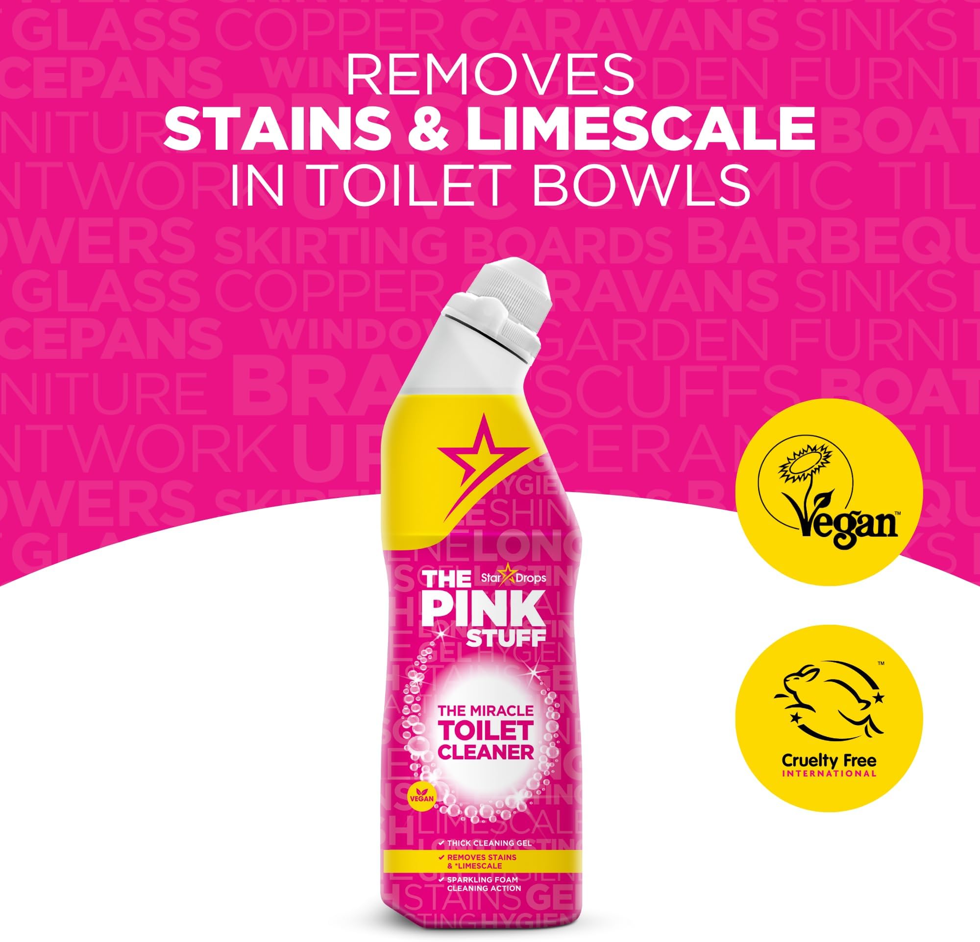 The Pink Stuff Miracle Toilet Cleaner, 750ml – Powerful Stain-Removing Gel for a Sparkling Clean Bowl – Eliminates Limescale, Tough Stains & Odors with Fresh Rhubarb Scent