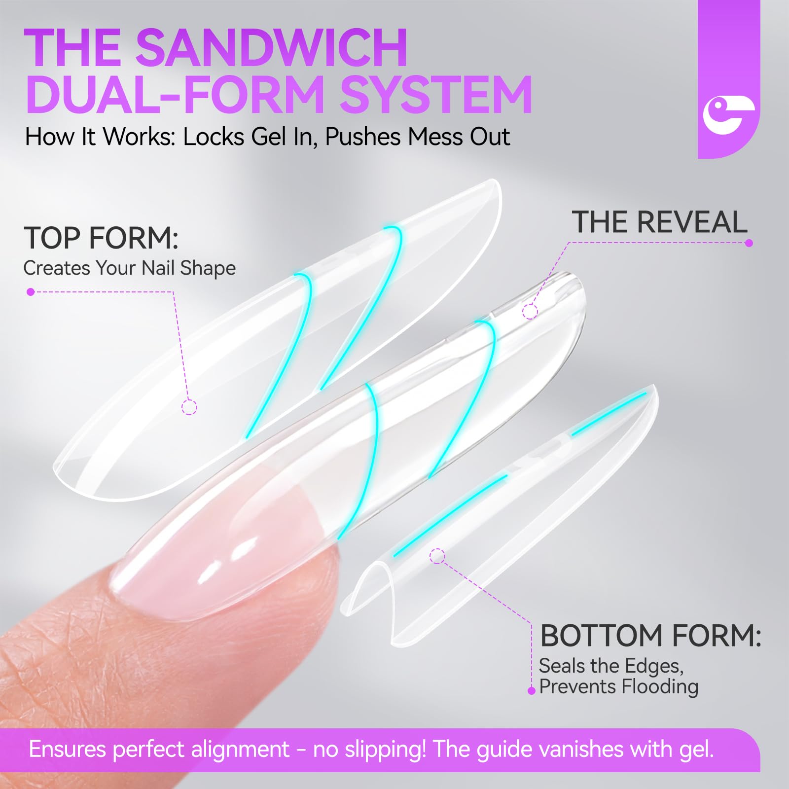 Gelike EC Formine Doppie Professionali per Gel Costruttore: Design a Sandwich, 240 Pezzi 15 Misure - Per Estensioni Gel Perfette - Facili per DIY & Salon