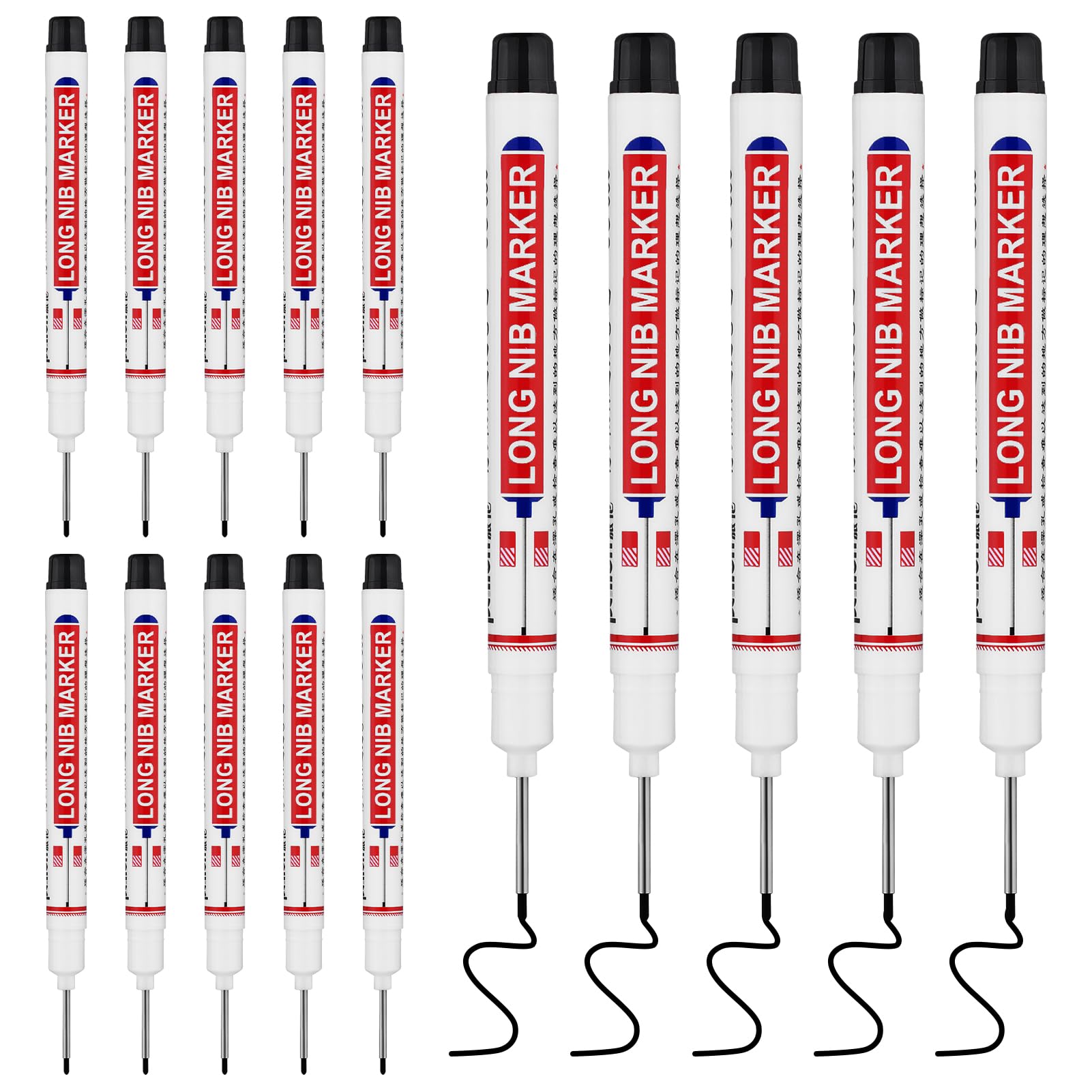 LYXMYGS 15 PCS Long Head Deep Hole Marker Pens,20mm Long Nib Marker,Longs Nose Markers,Waterproof Construction Markers Marking Tool,Permanent Markers Carpenter Ink marker Pens,Metal marking Pens,Black — image 1