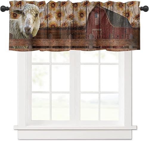 Housein Cenefas de cocina para ventanas, cenefa de oveja de granja con bolsillo para barra, cortina de ventana para baño, cafetería, sótano,