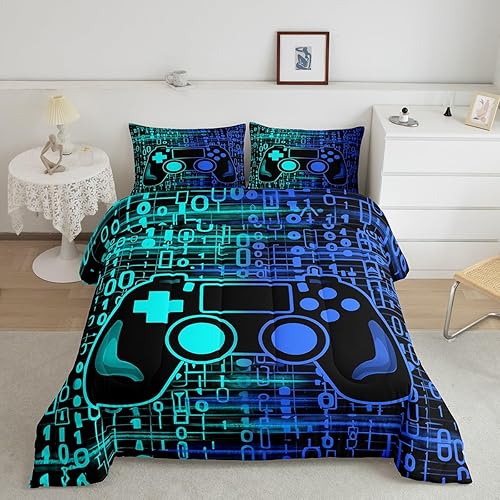 Miniatura 30 de Feelyou - Juego de edredón para niños gamers tamaño individual, juego de ropa de cama de estilo Galaxy Gaming con purpurina, juego de edredón para