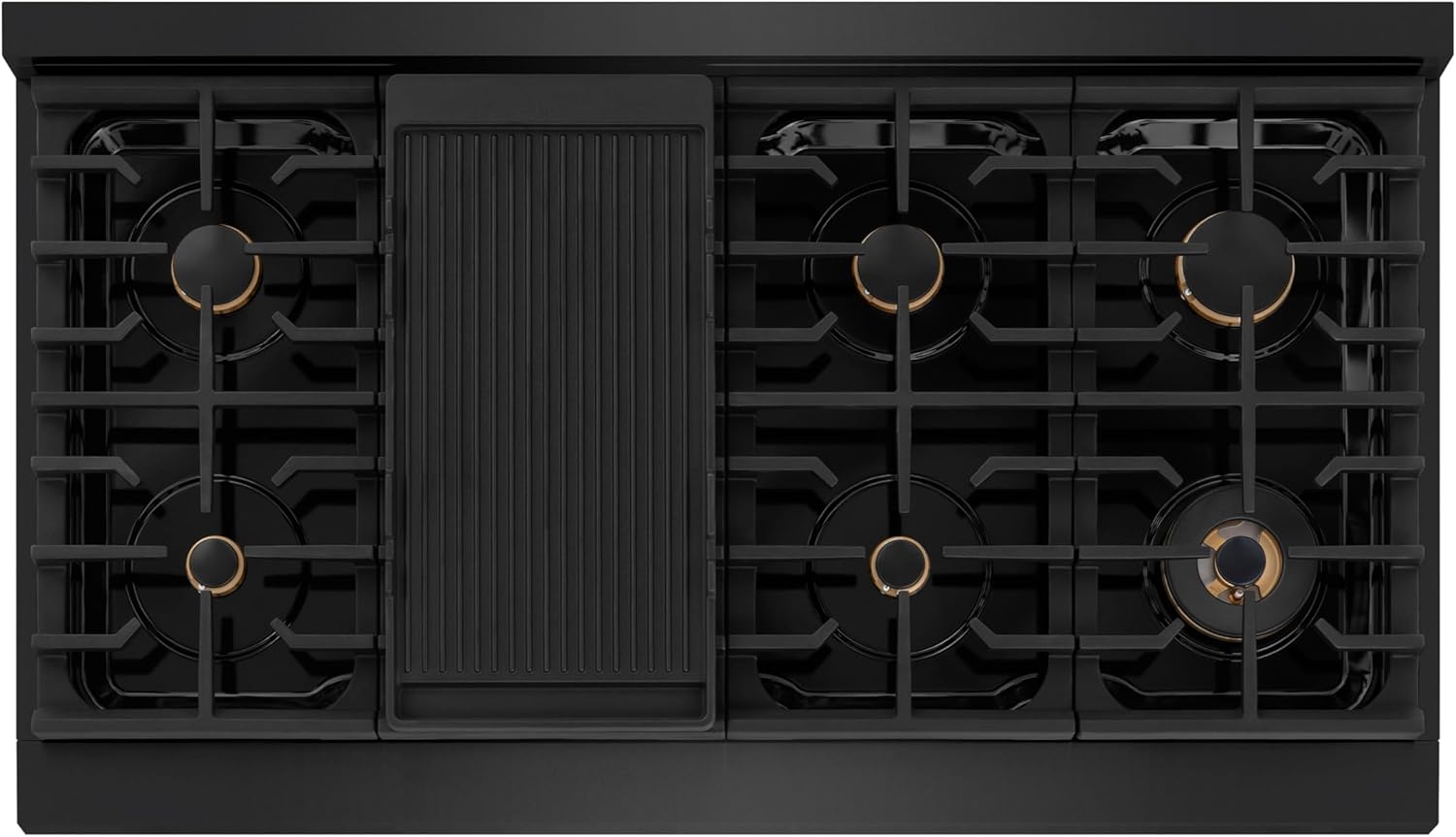 ZLINE 48 in. Autograph Edition Paramount Gas Rangetop with 8 Burners and Porcelain Cooktop in Black Stainless Steel with Polished Gold Accents (SRTBZ-48-G)