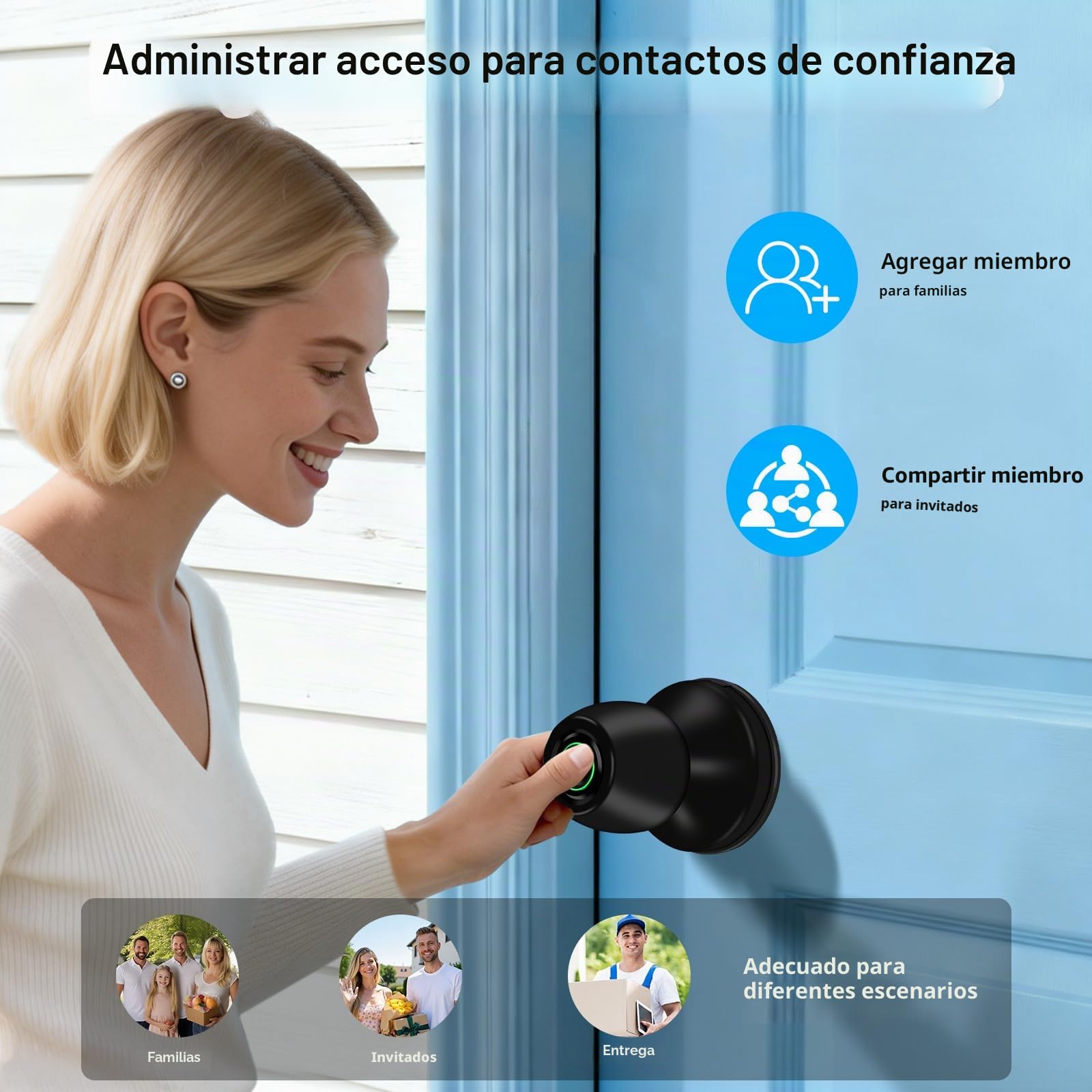 Cerradura de Puerta Inteligente con Huella Dactilar, Manija de Puerta 4-en-1 con Huella Dactilar, con Control por App y Llave Tipo-C, Manija de Puerta Biométrica con Cerradura, Adecuada para