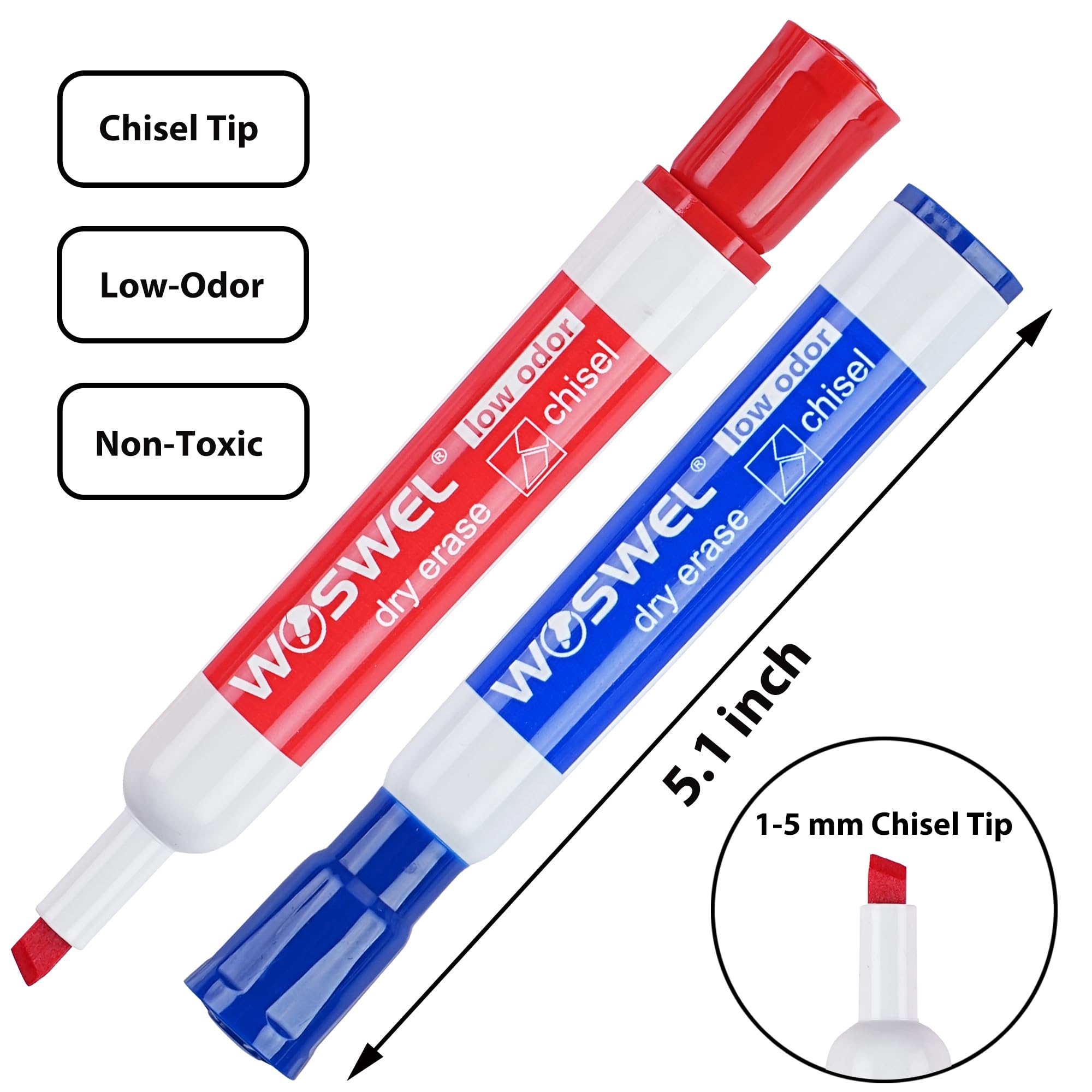 Dry Erase Markers 10 Pack - Chisel Tip Whiteboard Markers, Low Odor, 5 Assorted Colors (Black, Blue, Red, Green, Purple) For Classroom & Office