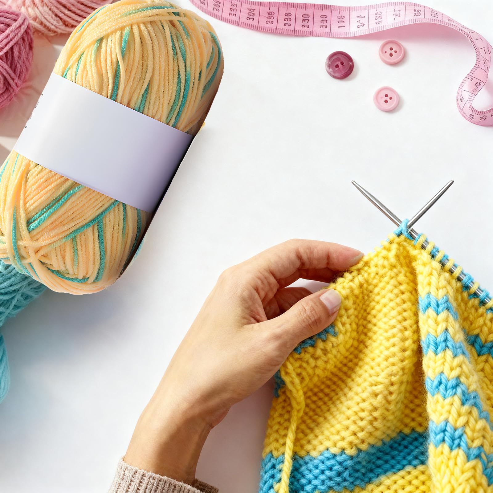 1pc Gradient Color Changing Yarn - 4-Ply Acrylic Cotton Blend Knitting Crochet Yarn, Soft Handmade Craft for Scarves, Hats (Spring Breeze)