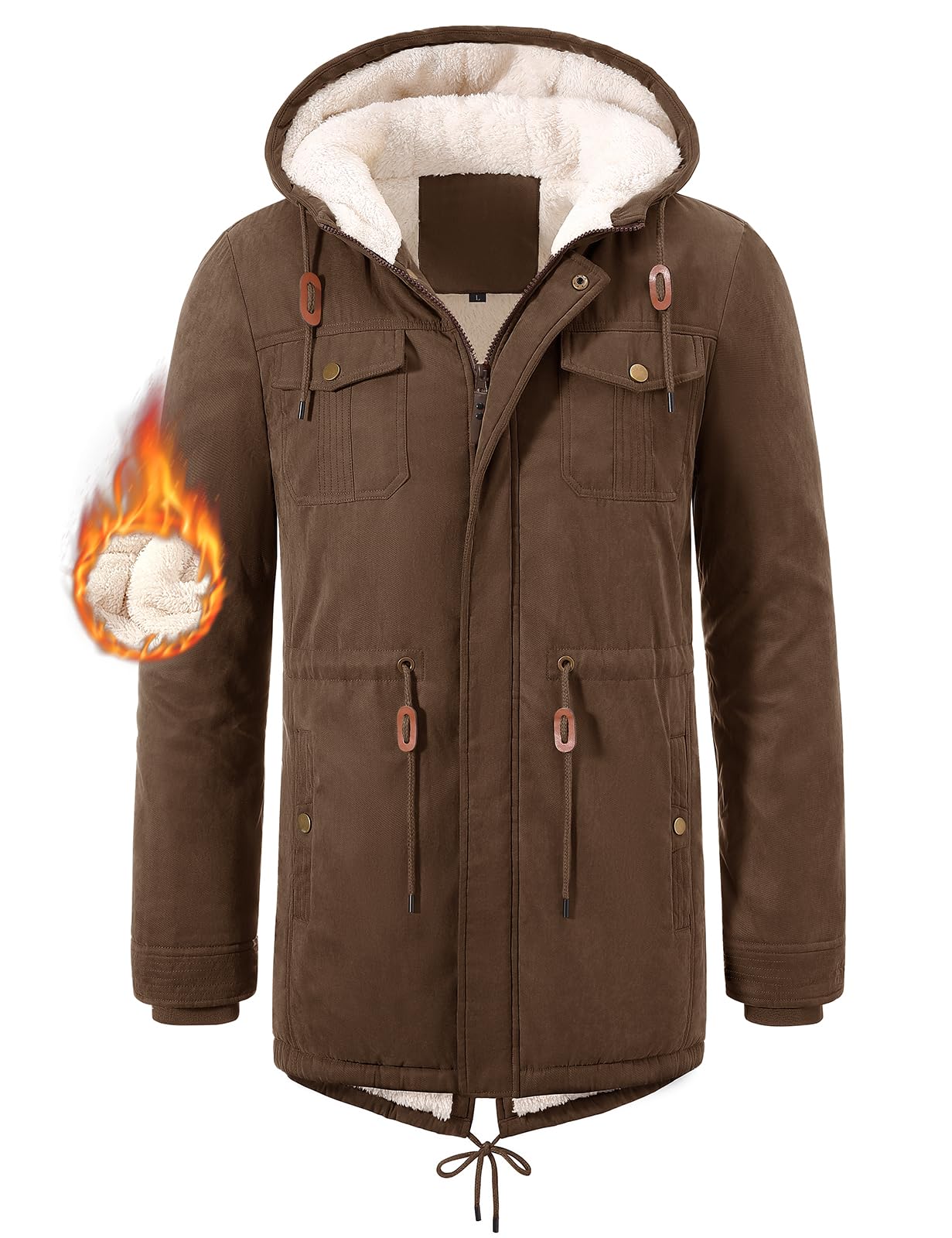Vijamiy Winterjacke Herren Warm Winddicht mit Fleecefutter Winterparka | Langer Schnitt, Kapuze, Für Alltag, Spaziergänge Und Outdoor-Aktivitäten Im Winter