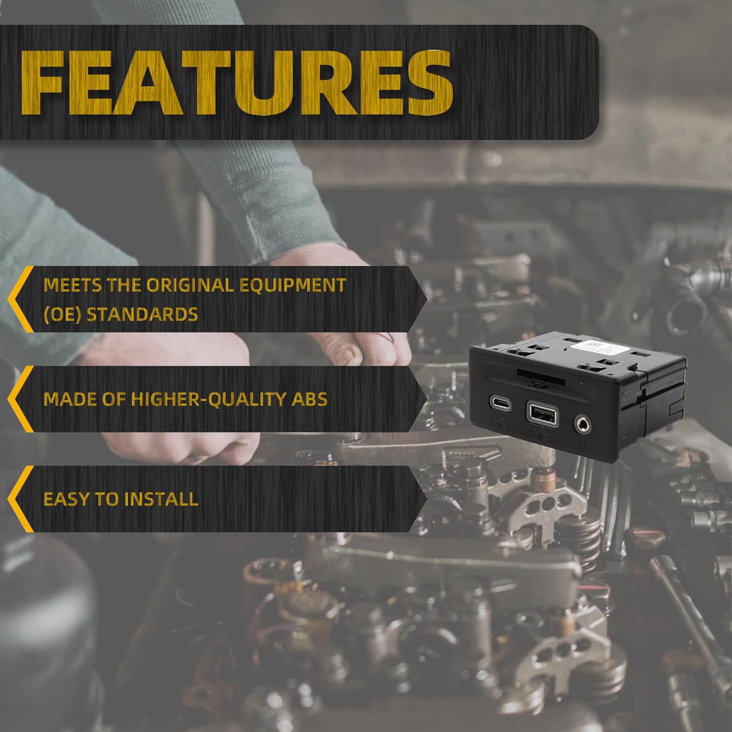 Dasbecan Center Console Auxiliary Compatible with Chevrolet Silverado GMC Sierra 3500HD 2500HD 2020-2023 OE# 13529862 13526279 USB Receptacle SD Card Port Type-C Jack Adapter