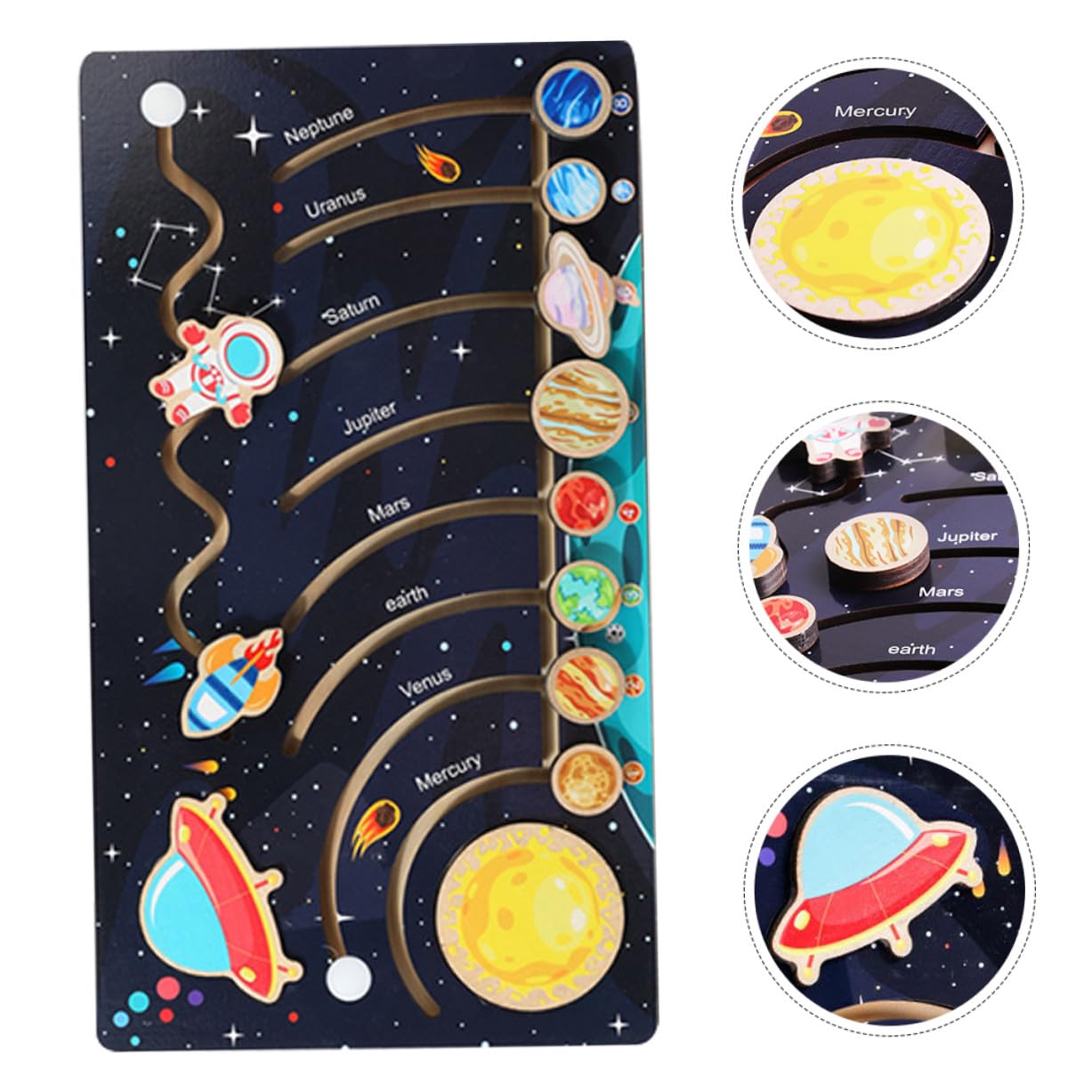 Gatuida Puzzle di Legno del Cosmo Solare 9 Pianeti Mobili per Bambini, Materiale Legno, Educativo per Attività di Apprendimento Prescolare, Migliora Abilità Cognitive