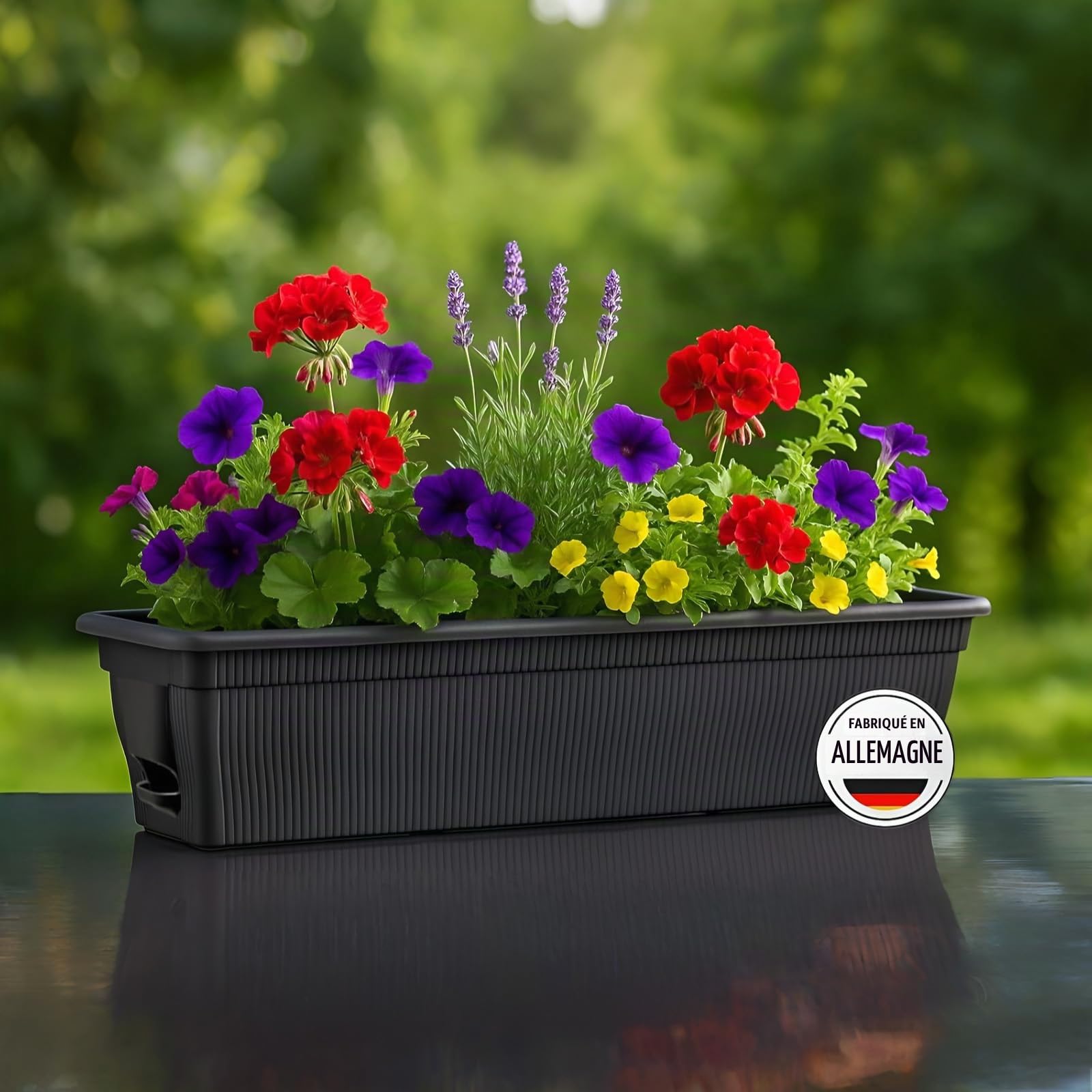 4x Jardinière de balcon 80 cm avec réservoir d'eau anthracite, 18 L - Jardinières résistantes aux intempéries avec bac - Longues jardinières pour jardin et balcon, résistantes aux intempéries