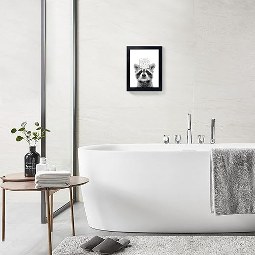 Vista 30 de Divertido arte de pared enmarcado de vaca de las tierras altas en bañera, lienzo blanco y negro, impresiones artísticas de pared de vaca, decoración