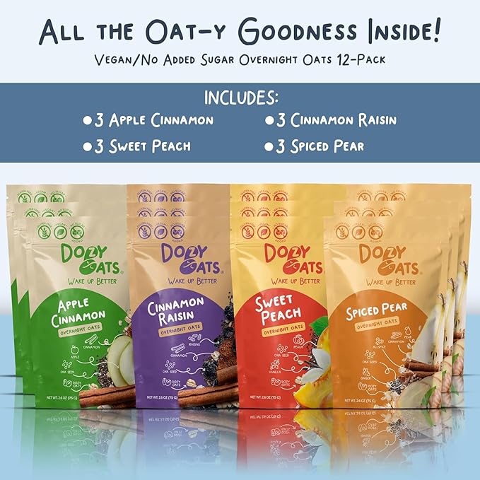 Dozy Oats Avena Overnight, Sin Azúcar Añadida, Vegano, 12 Paquetes miniatura 5