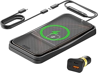 polmxs 15 Watt Wireless Auto-Ladegerät Rutschfest, mit 1 Meter langem Verlängerungskabel, kompatibel für iPhone 16/15/14/13/12/11, Samsung, Google