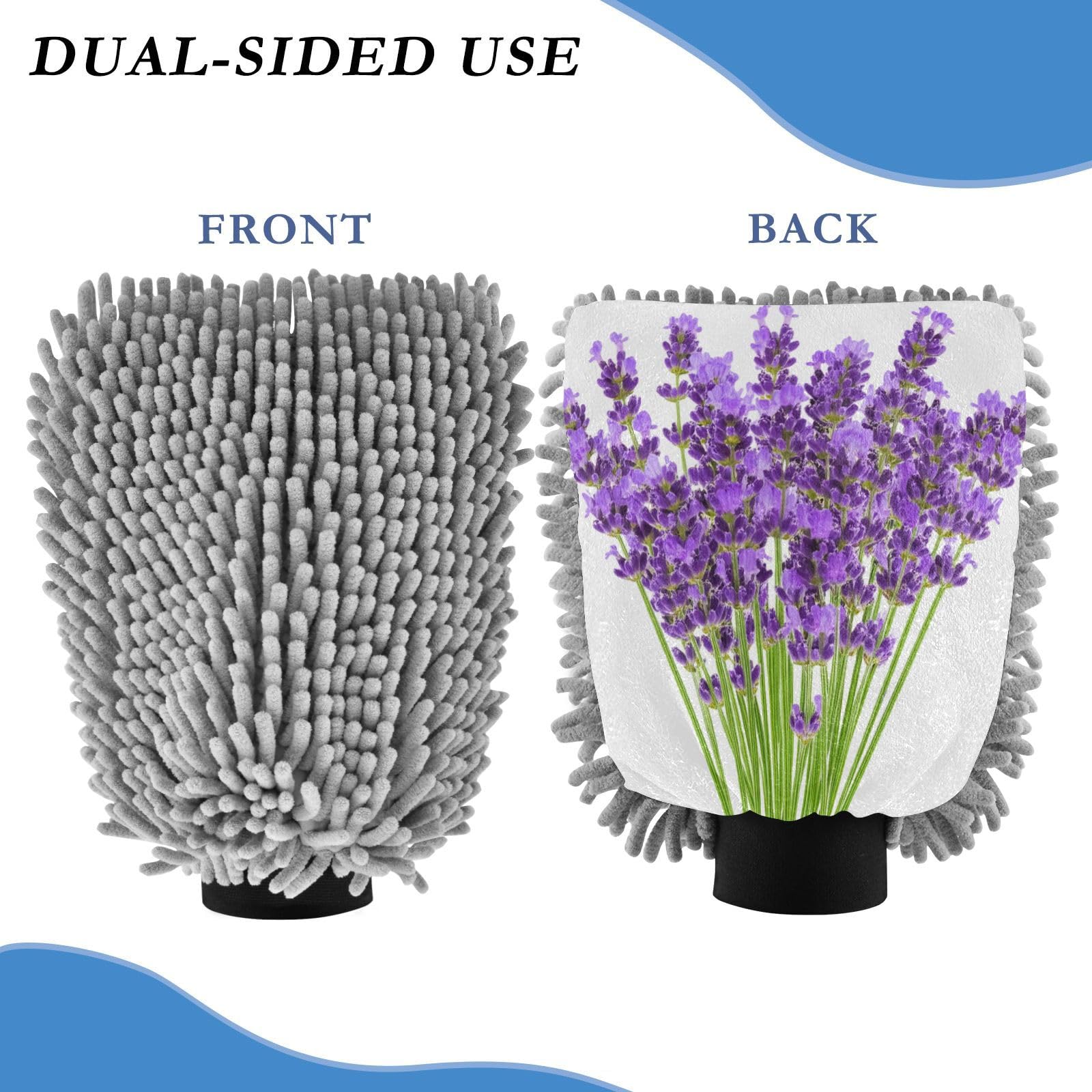 Kigai Lavender Car Wash Mitt Microfiber, 2Pcs Scratch Free Lint-Free, Premium Chenille Microfiber Mitt Car Wash Brush-L
