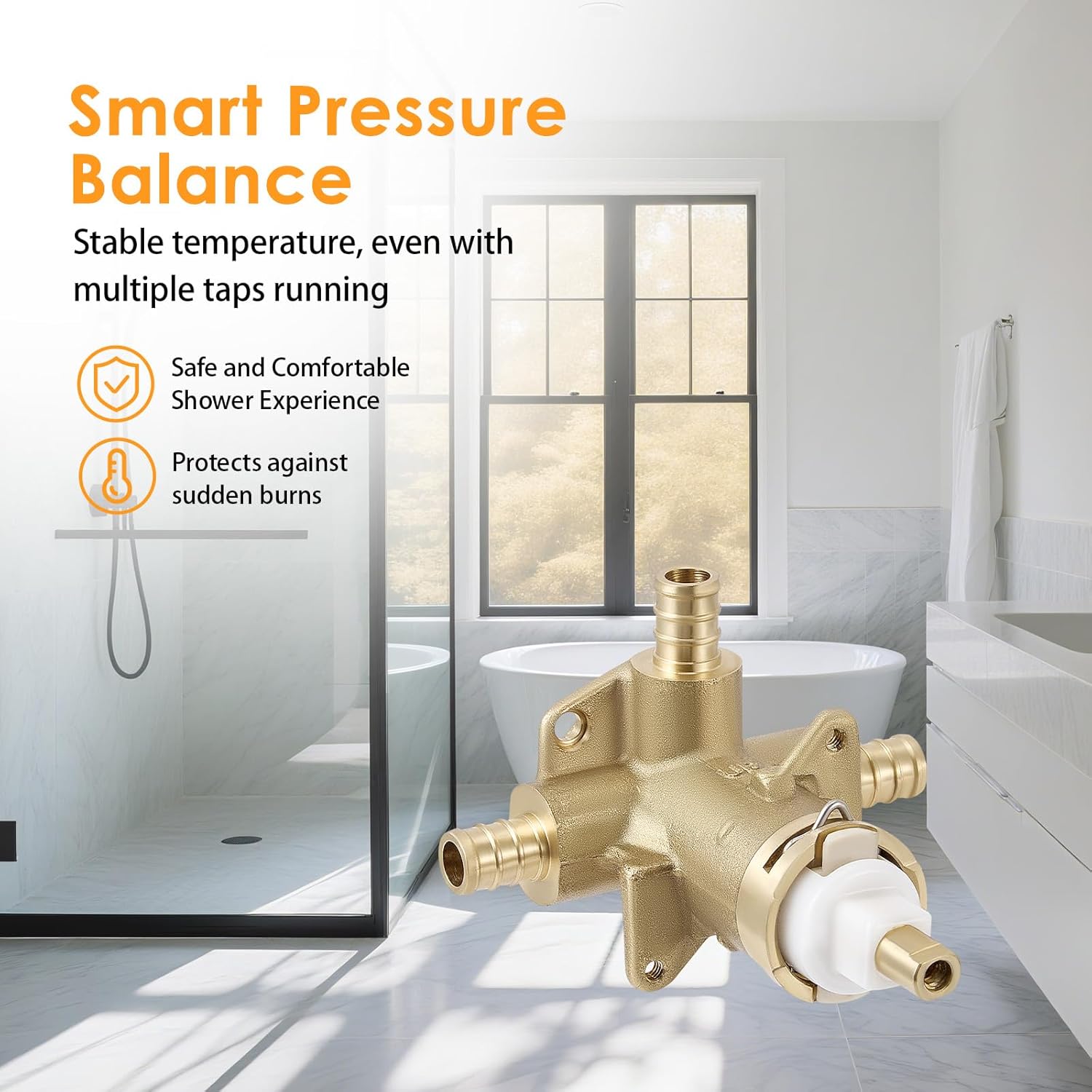 FP62325PF Rough-in Brass Valve with 1222 Faucet Cartridge Compatible with Moen Posi-Temp Pressure Balancing Tube Cycling Shower Valve with Stops, 3 Ports 1/2-Inch IPS Connections