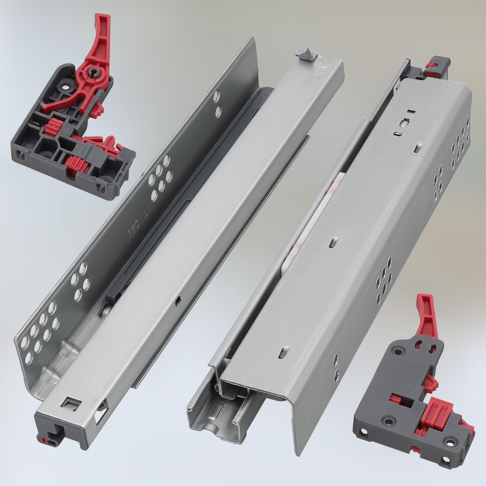 KOTARBAU® 1 par (2 unidades) rieles 3D para cajón de montaje en suelo, extensión completa, 350 mm, cierre suave, de acero, extensión completa, guías telescópicas, montaje en el suelo, extensión