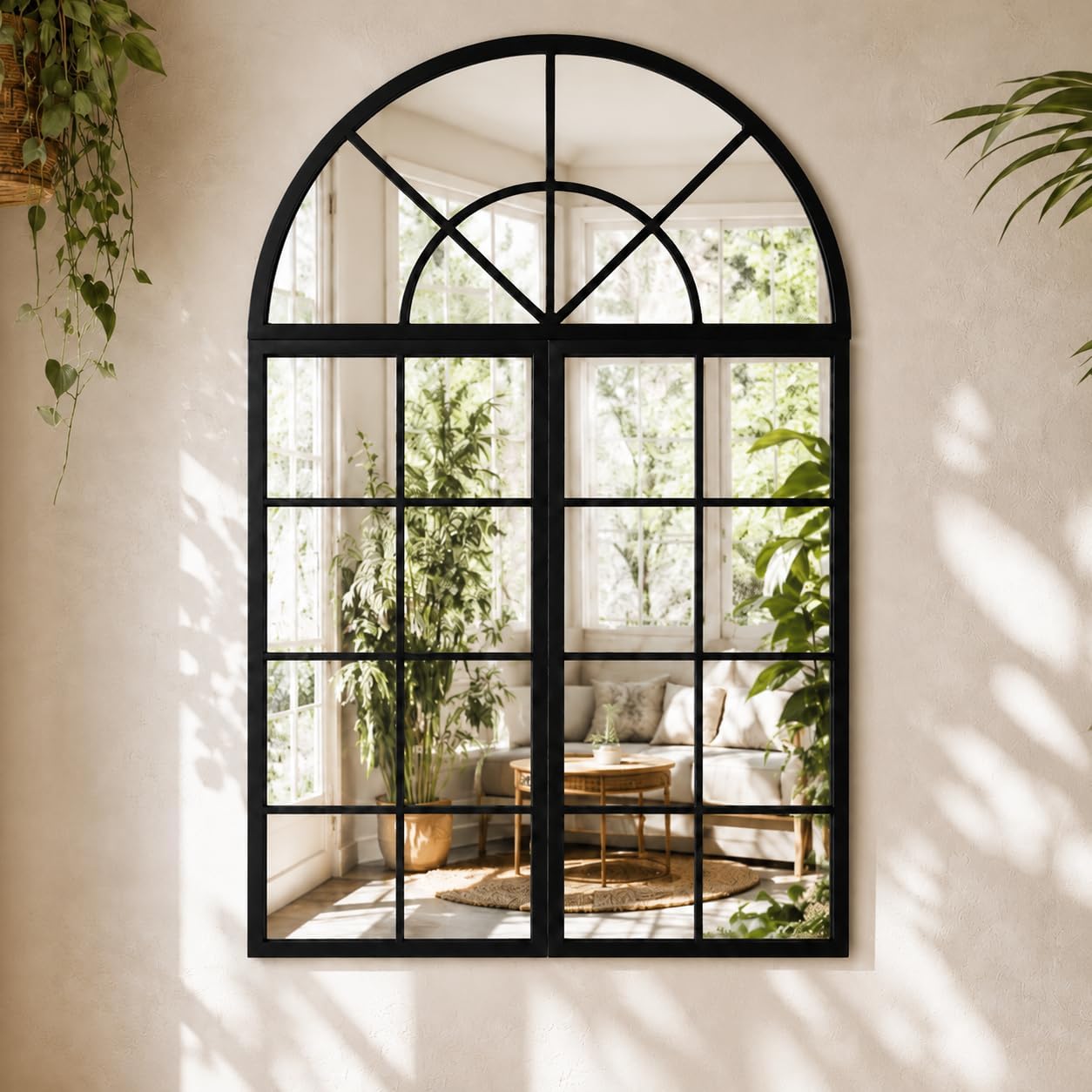 Large Black Arched Window Mirror, 32 x 47.2 in, 3-Piece Set