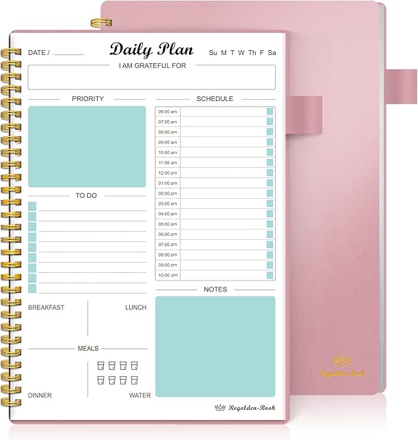 Daily Planner To Do List Notebook Regolden-Book Daily Schedule To Do List Daily Planner Organizers Undated Daily Planner Notebook Daily Life Planner to Hit Your Goals Daily Journal (7x10") (Pink)