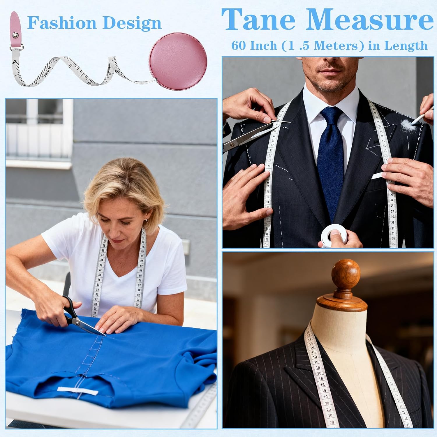 3Pcs 59inch Tape Measure Leather, Measuring Tape Double-Sided Automatic Retractable Small Tape Measure for Body Measuring Tailor Cloth Fabric Sewing Dieting Weight Loss Measurements