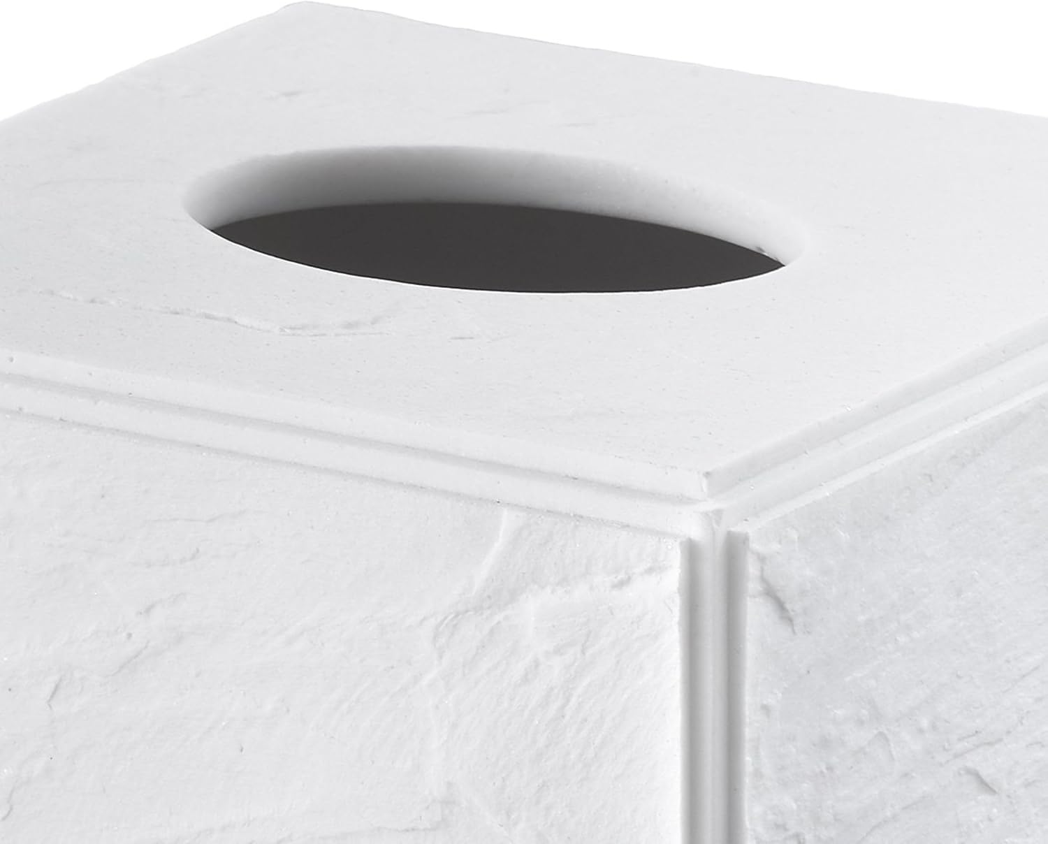 Nicole Miller - Tissue Box Cover, Durable Resin Countertop Accessories with Textured Marble Design, Fits Standard Tissues, Modern Home Decor, Dorm Room Essentials (Zen Collection, White)